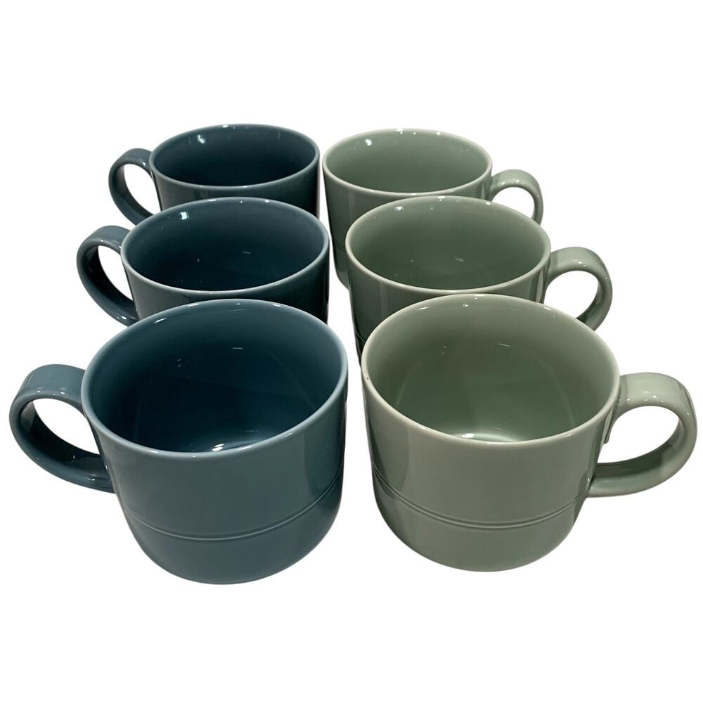 6 Crate & Barrel Coffee Tea Mugs in Two Shades of Green NEW